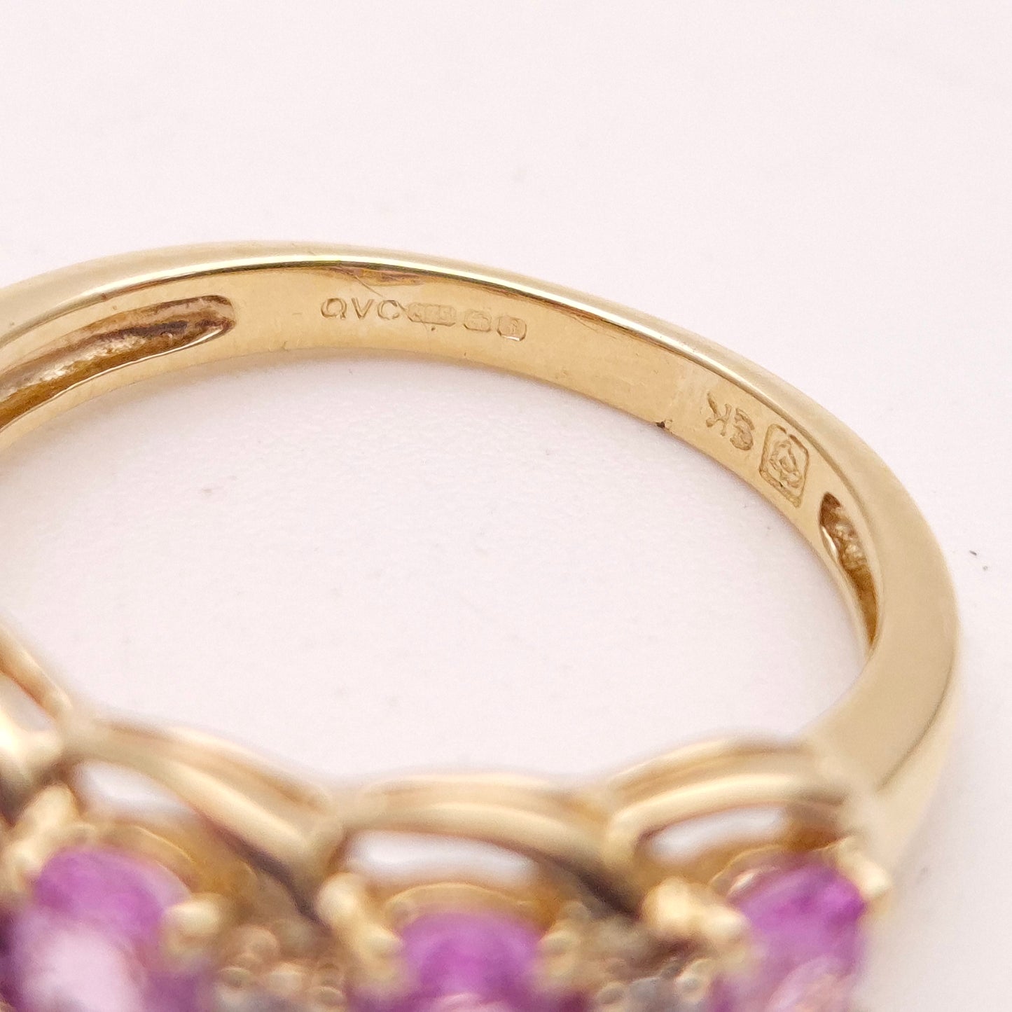 9ct Yellow Gold Pink Sapphire and Diamond 1/2 Eternity Row Ring