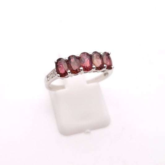 9ct White Gold Pink Tourmaline and Diamond Row Ring