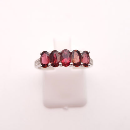 9ct White Gold Pink Tourmaline and Diamond Row Ring