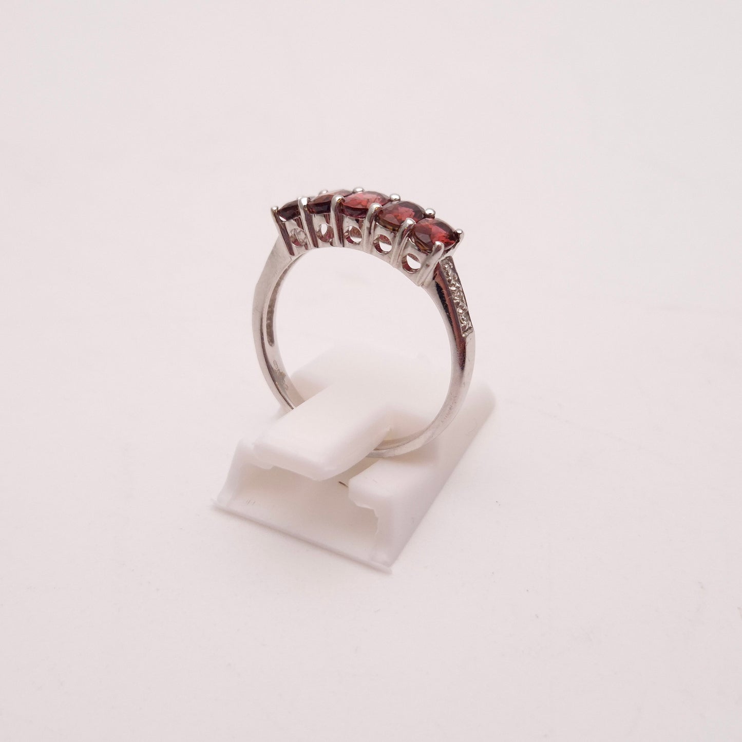 9ct White Gold Pink Tourmaline and Diamond Row Ring