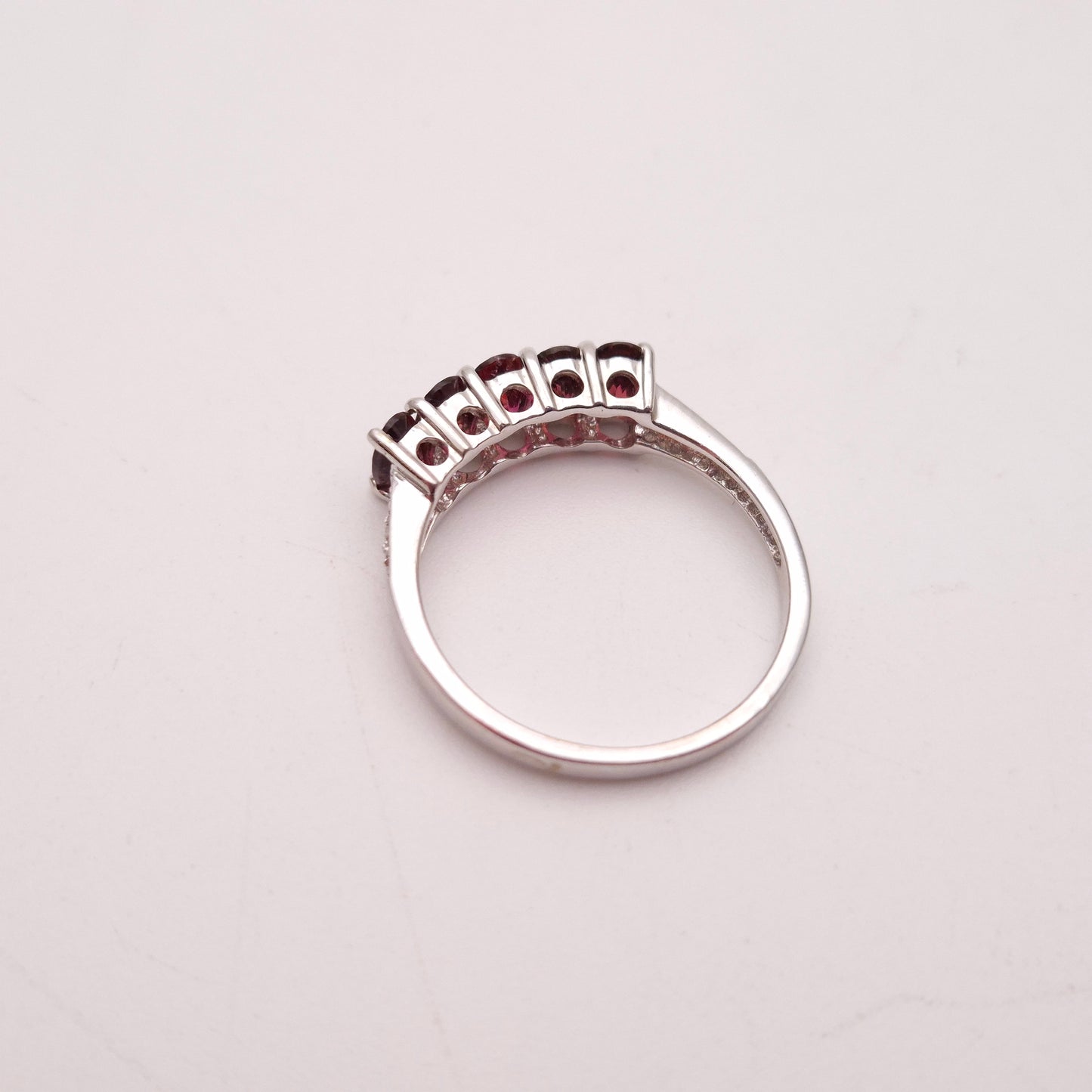 9ct White Gold Pink Tourmaline and Diamond Row Ring