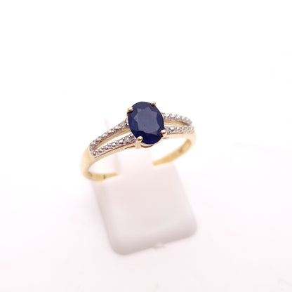 9ct Yellow Gold Sapphire and Diamond Split Shoulder Ring