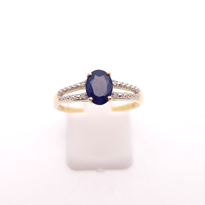 9ct Yellow Gold Sapphire and Diamond Split Shoulder Ring