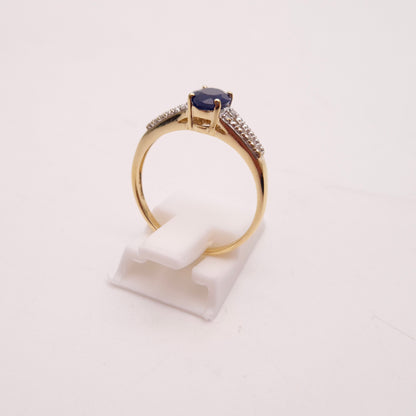9ct Yellow Gold Sapphire and Diamond Split Shoulder Ring