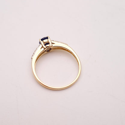 9ct Yellow Gold Sapphire and Diamond Split Shoulder Ring
