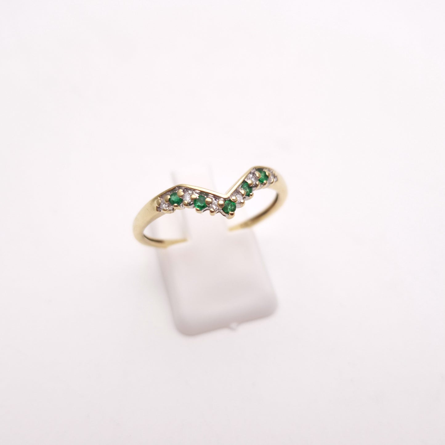 9ct Yellow Gold Emerald and Diamond Wishbone Ring