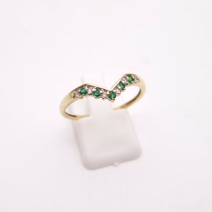 9ct Yellow Gold Emerald and Diamond Wishbone Ring