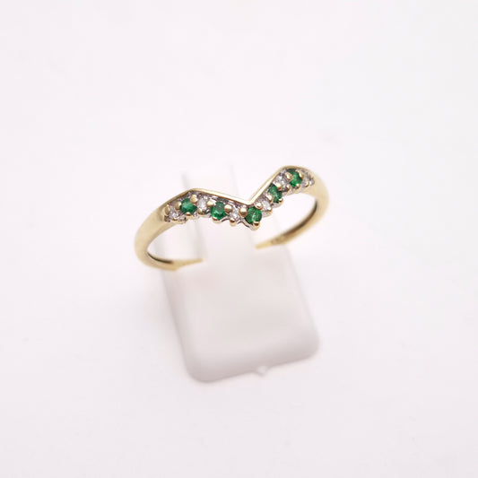 9ct Yellow Gold Emerald and Diamond Wishbone Ring