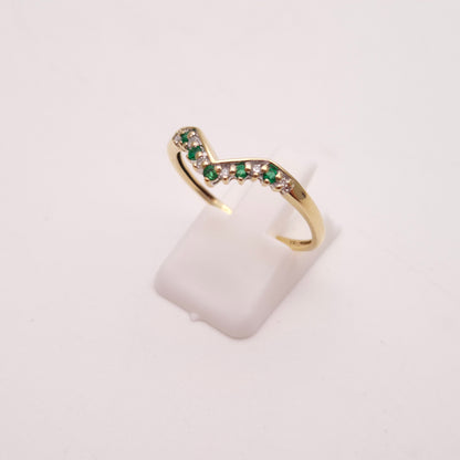 9ct Yellow Gold Emerald and Diamond Wishbone Ring