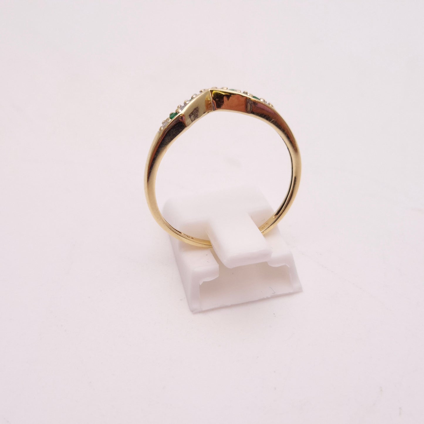 9ct Yellow Gold Emerald and Diamond Wishbone Ring
