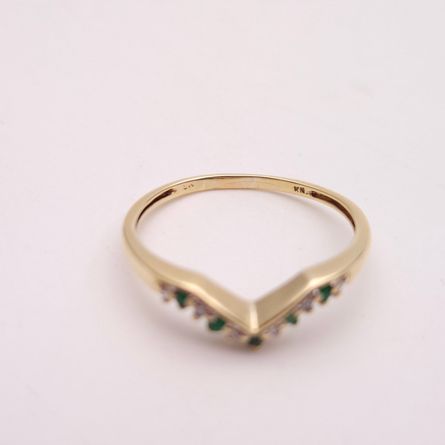 9ct Yellow Gold Emerald and Diamond Wishbone Ring