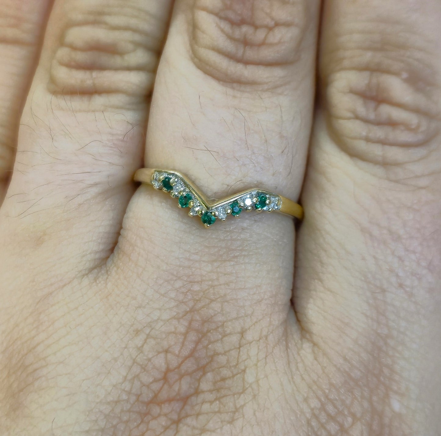 9ct Yellow Gold Emerald and Diamond Wishbone Ring
