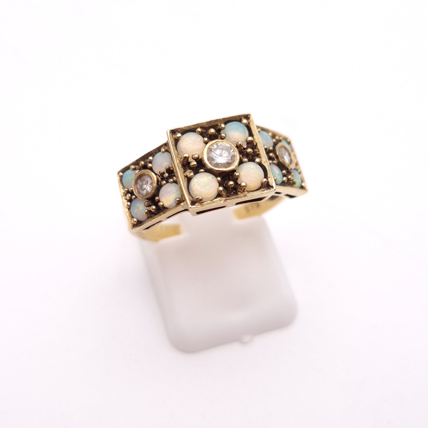 9ct Yellow Gold Antique Multi-Stone Opal and Diamond Ring
