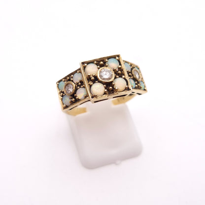 9ct Yellow Gold Antique Multi-Stone Opal and Diamond Ring