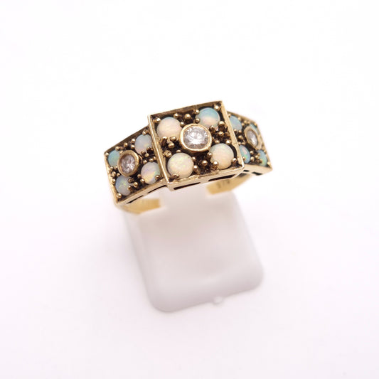 9ct Yellow Gold Antique Multi-Stone Opal and Diamond Ring