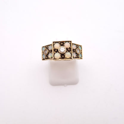 9ct Yellow Gold Antique Multi-Stone Opal and Diamond Ring