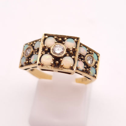 9ct Yellow Gold Antique Multi-Stone Opal and Diamond Ring