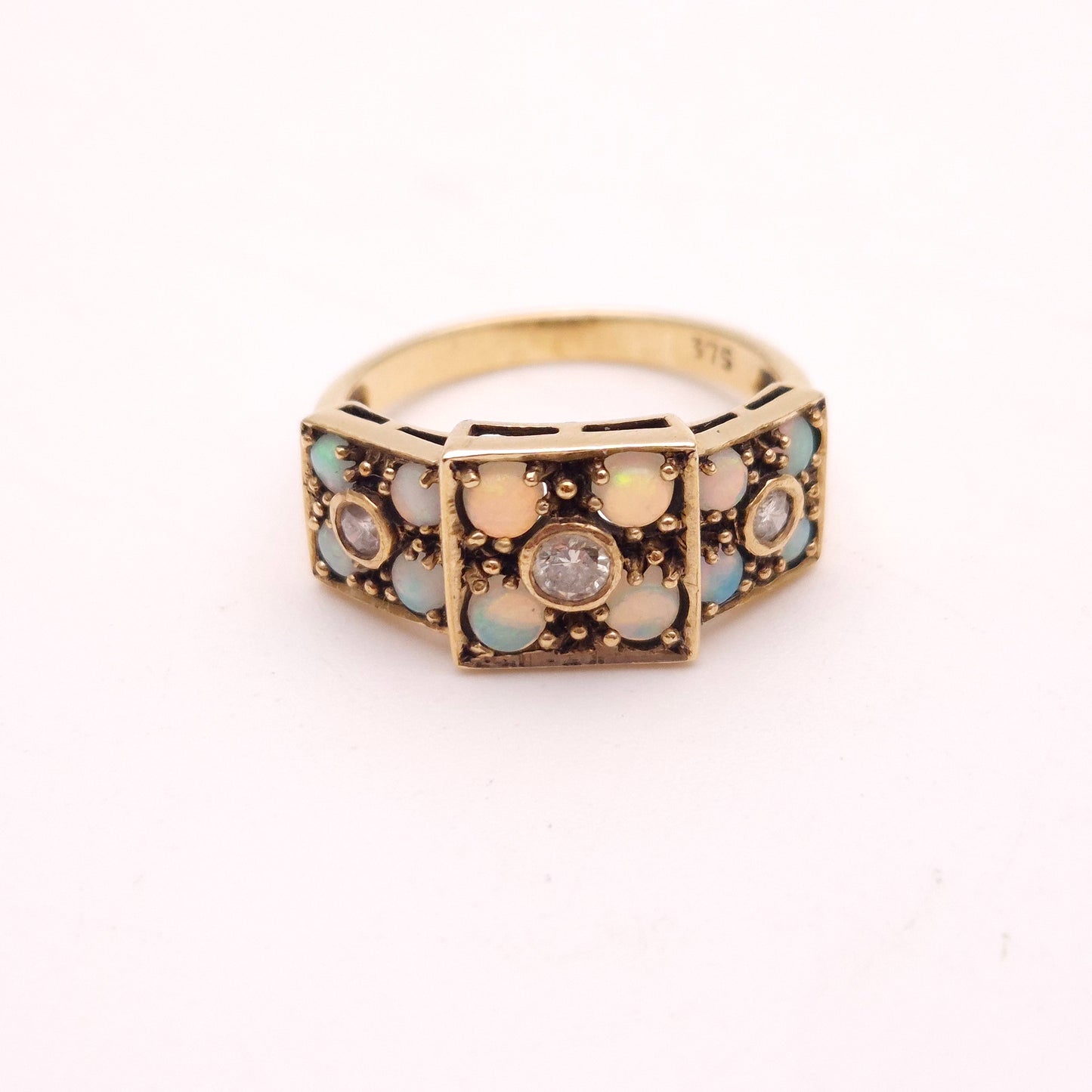 9ct Yellow Gold Antique Multi-Stone Opal and Diamond Ring