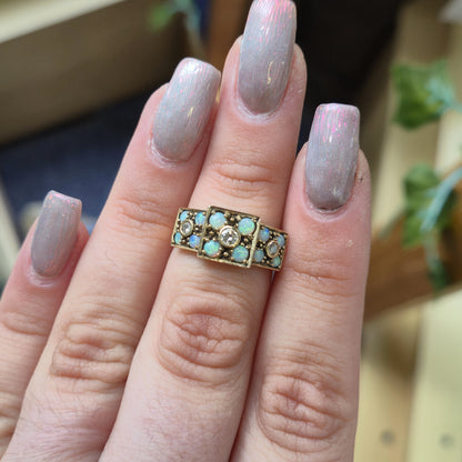 9ct Yellow Gold Antique Multi-Stone Opal and Diamond Ring