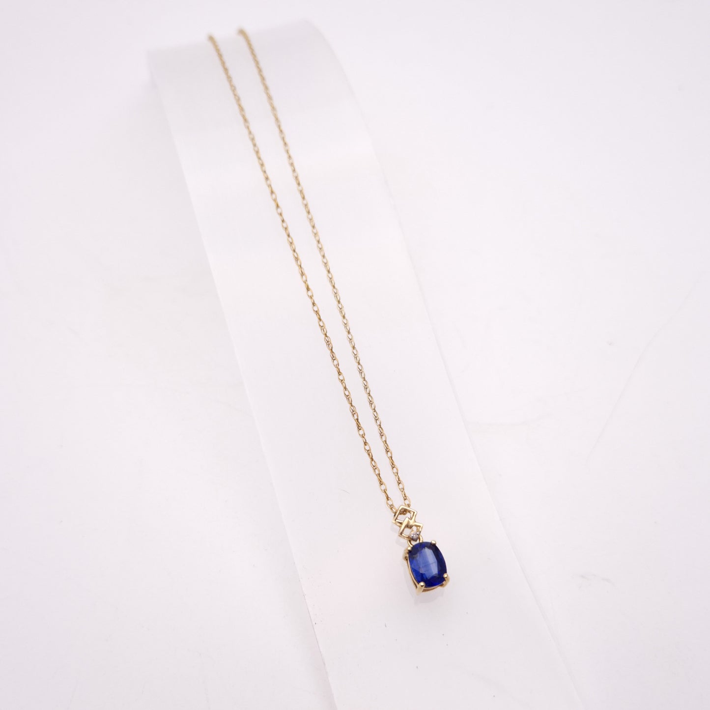 9ct Yellow Gold Kyanite and Diamond Pendant and Chain Necklace
