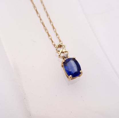9ct Yellow Gold Kyanite and Diamond Pendant and Chain Necklace