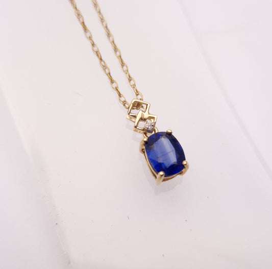 9ct Yellow Gold Kyanite and Diamond Pendant and Chain Necklace