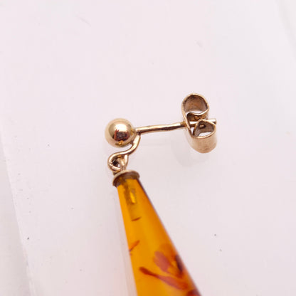 9ct Yellow Gold Teardrop Amber Drop Earrings