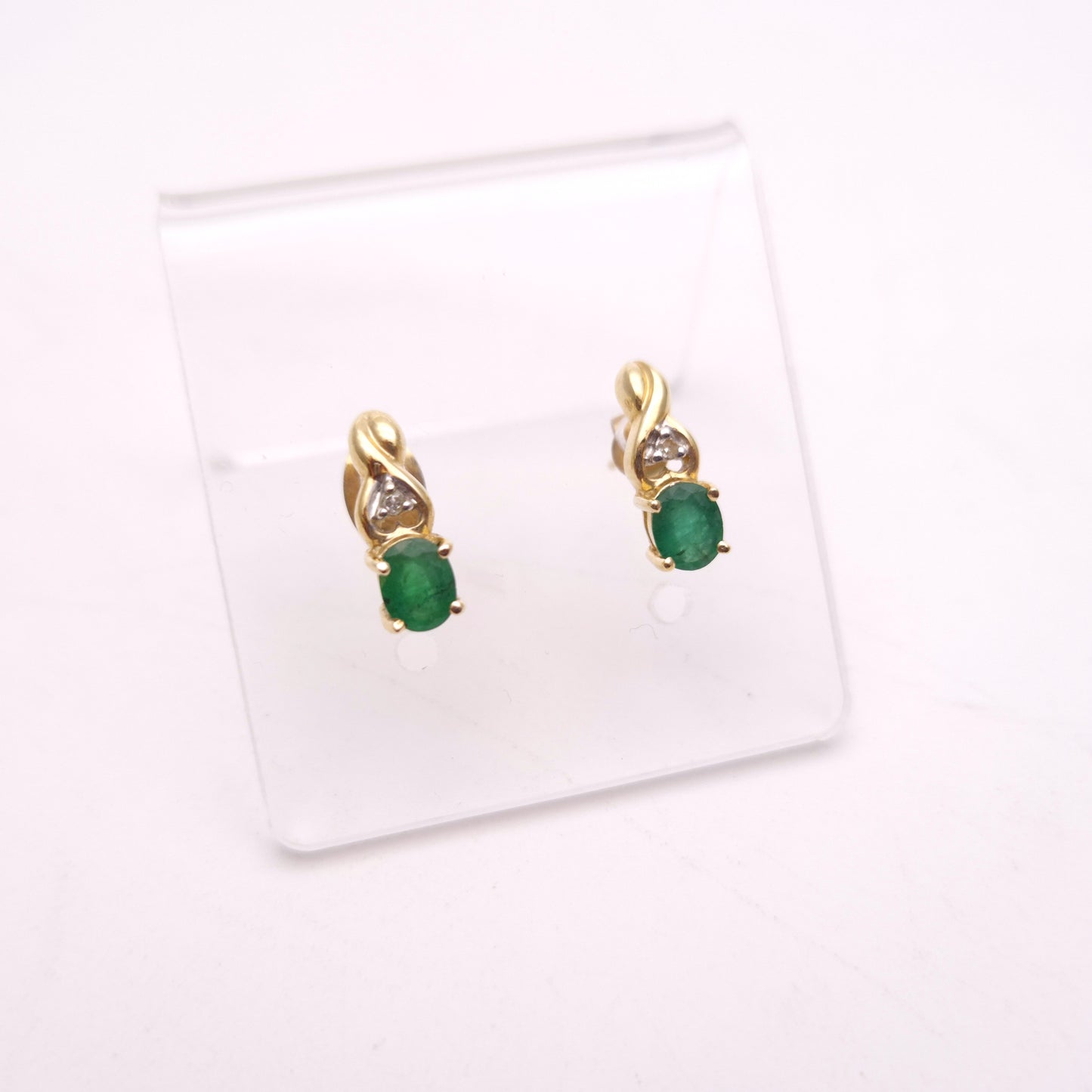 9ct Yellow Gold Emerald and Diamond Stud Earrings