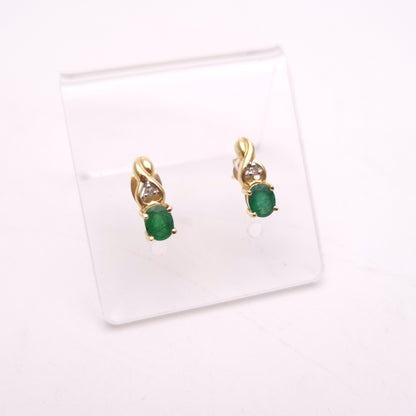 9ct Yellow Gold Emerald and Diamond Stud Earrings