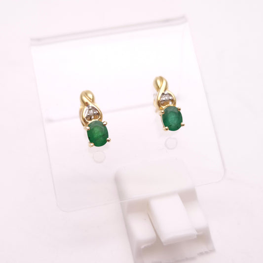 9ct Yellow Gold Emerald and Diamond Stud Earrings