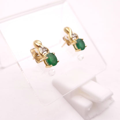 9ct Yellow Gold Emerald and Diamond Stud Earrings