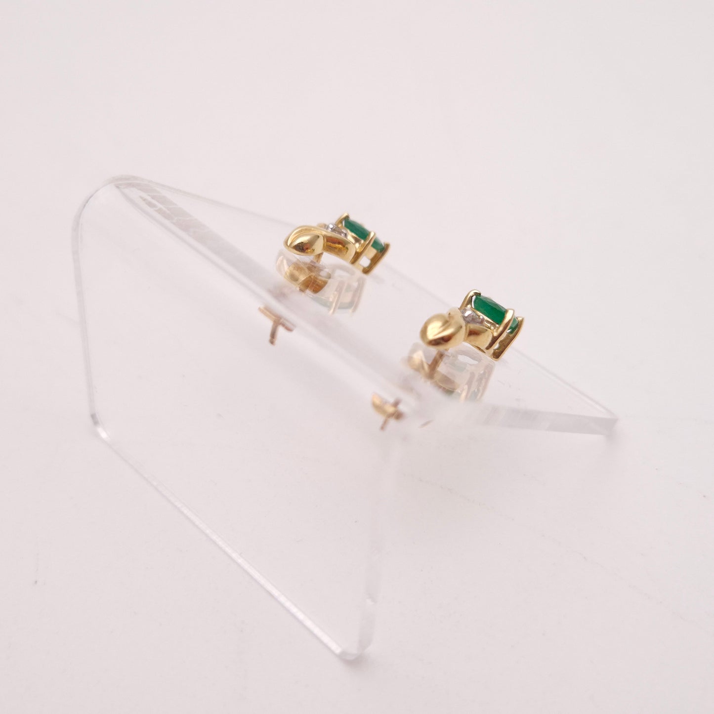 9ct Yellow Gold Emerald and Diamond Stud Earrings