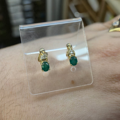 9ct Yellow Gold Emerald and Diamond Stud Earrings