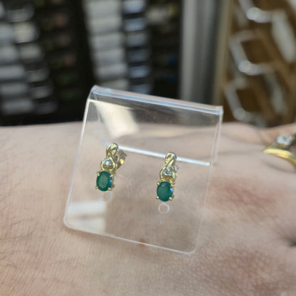 9ct Yellow Gold Emerald and Diamond Stud Earrings