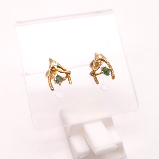 9ct Yellow Gold Emerald Set Wishbone Stud Earrings