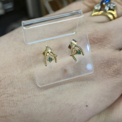 9ct Yellow Gold Emerald Set Wishbone Stud Earrings