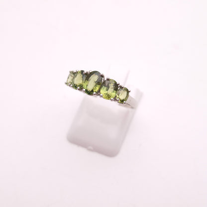 9ct White Gold Five Stone Oval Cut Green Sapphire Row Ring