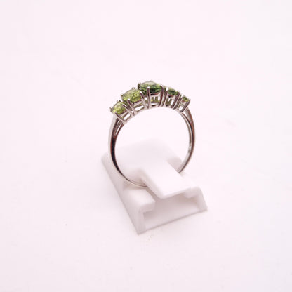 9ct White Gold Five Stone Oval Cut Green Sapphire Row Ring