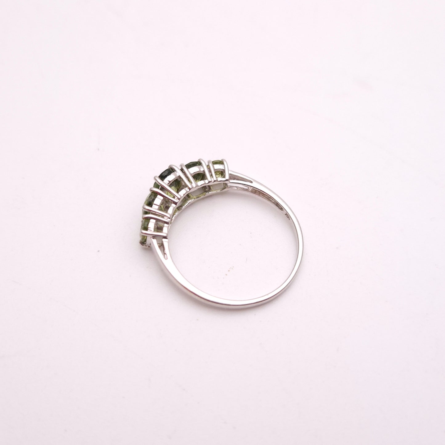 9ct White Gold Five Stone Oval Cut Green Sapphire Row Ring