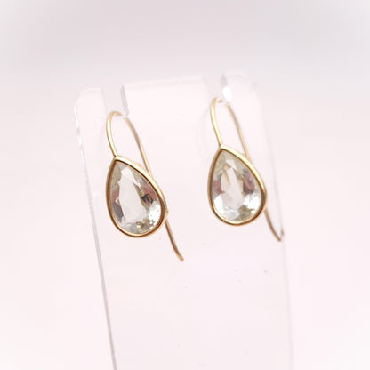 9ct Yellow Gold Teardrop Praseolite Drop Earrings