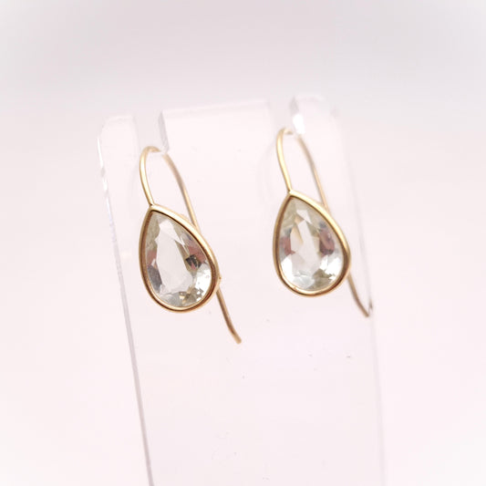 9ct Yellow Gold Teardrop Praseolite Drop Earrings