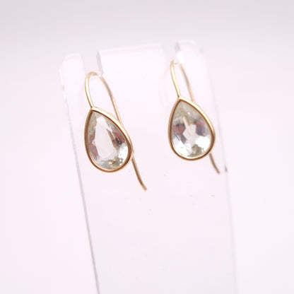 9ct Yellow Gold Teardrop Praseolite Drop Earrings