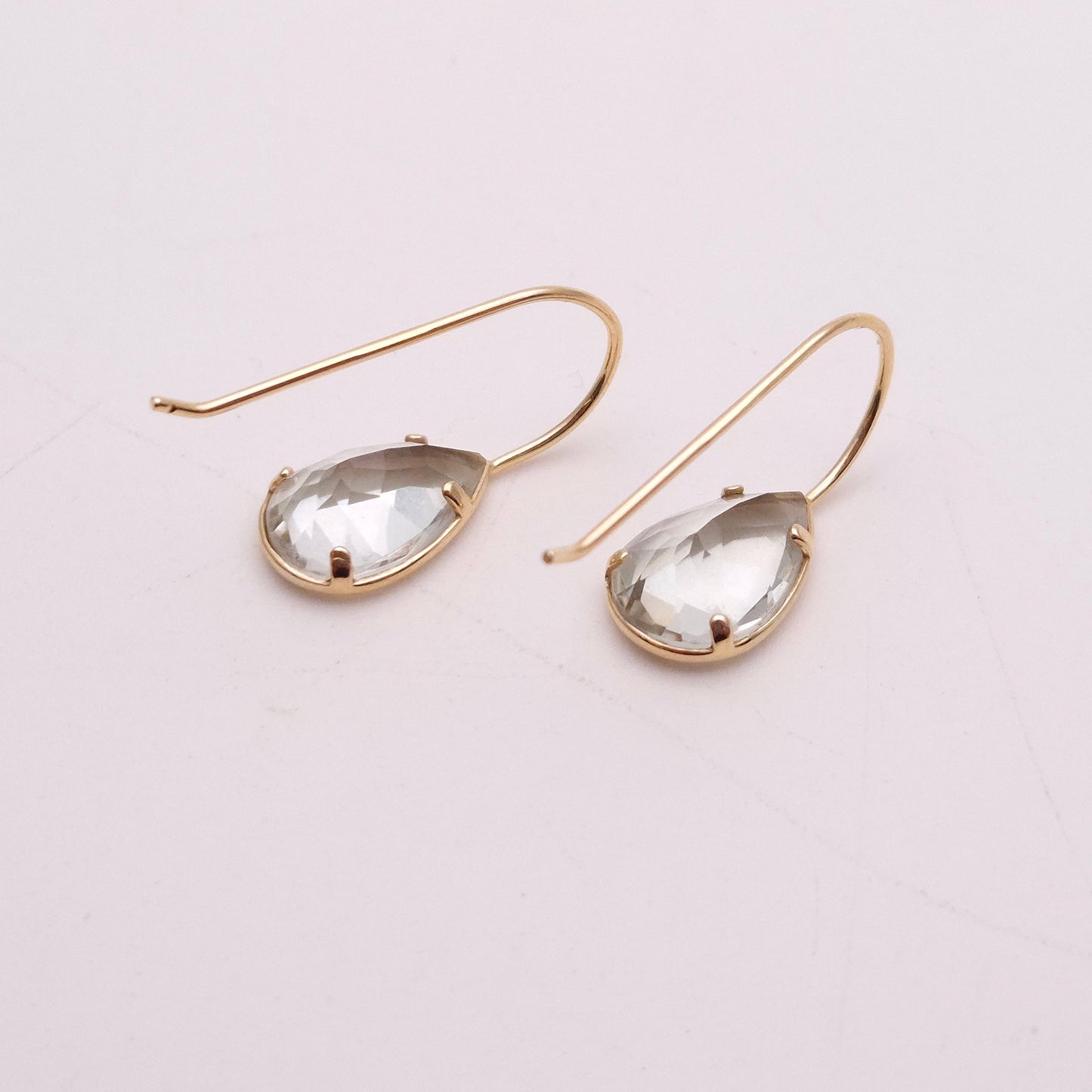 9ct Yellow Gold Teardrop Praseolite Drop Earrings