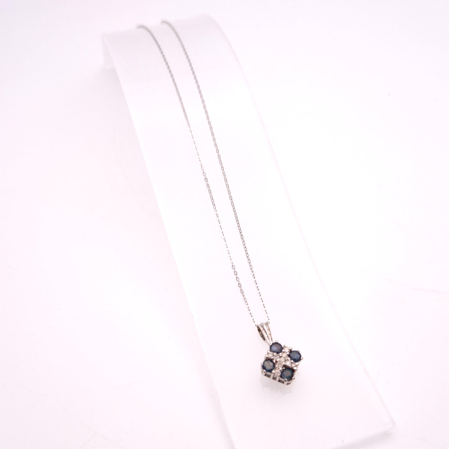 9ct White Gold Sapphire and Diamond Pendant and Chain necklace