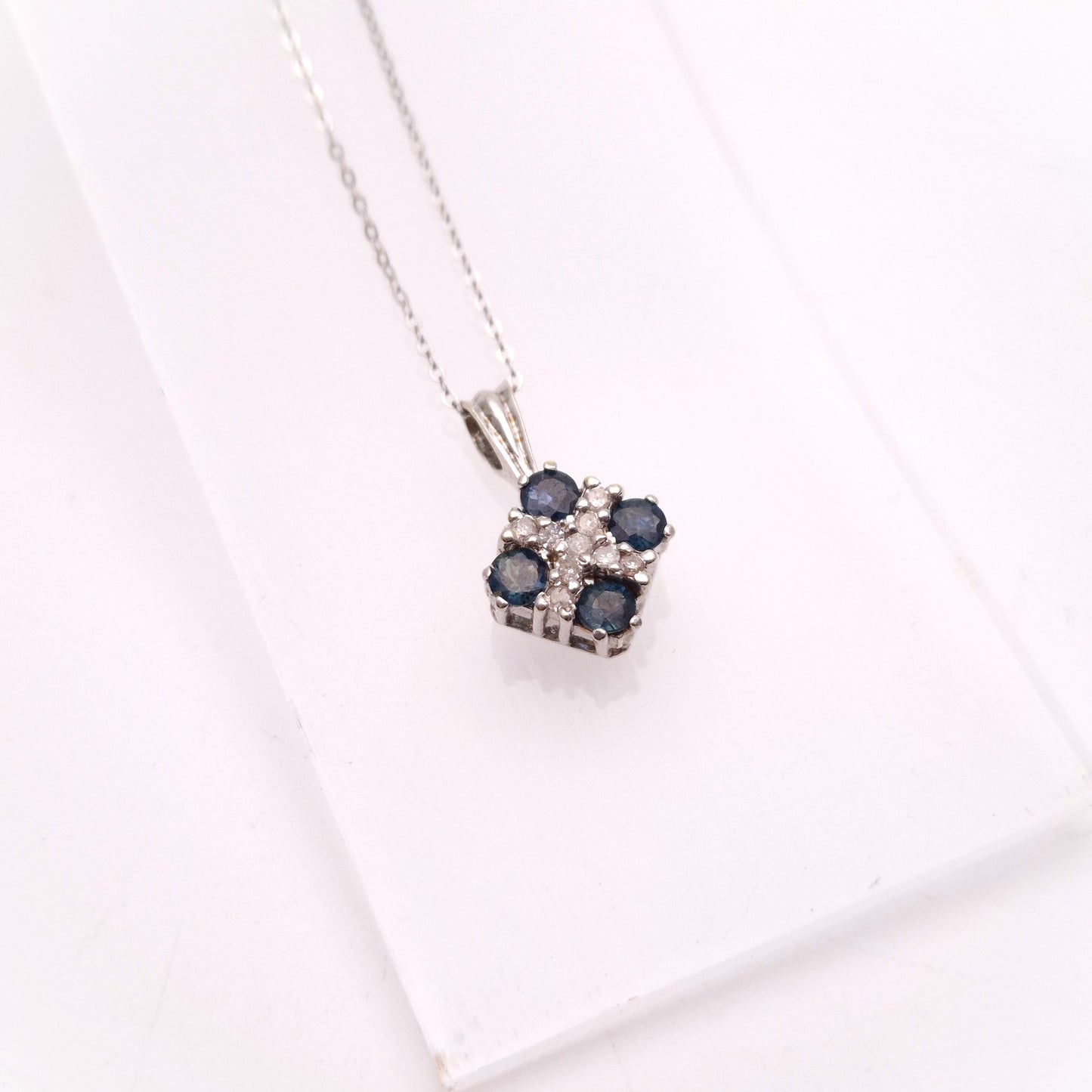 9ct White Gold Sapphire and Diamond Pendant and Chain necklace