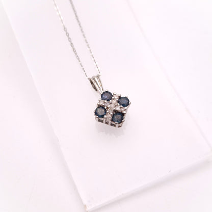 9ct White Gold Sapphire and Diamond Pendant and Chain necklace