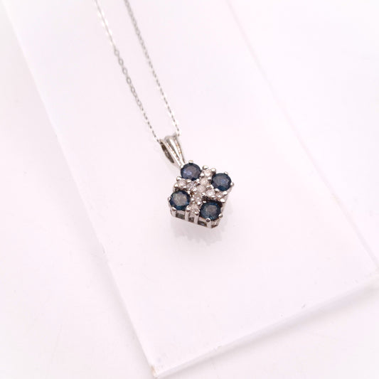 9ct White Gold Sapphire and Diamond Pendant and Chain necklace