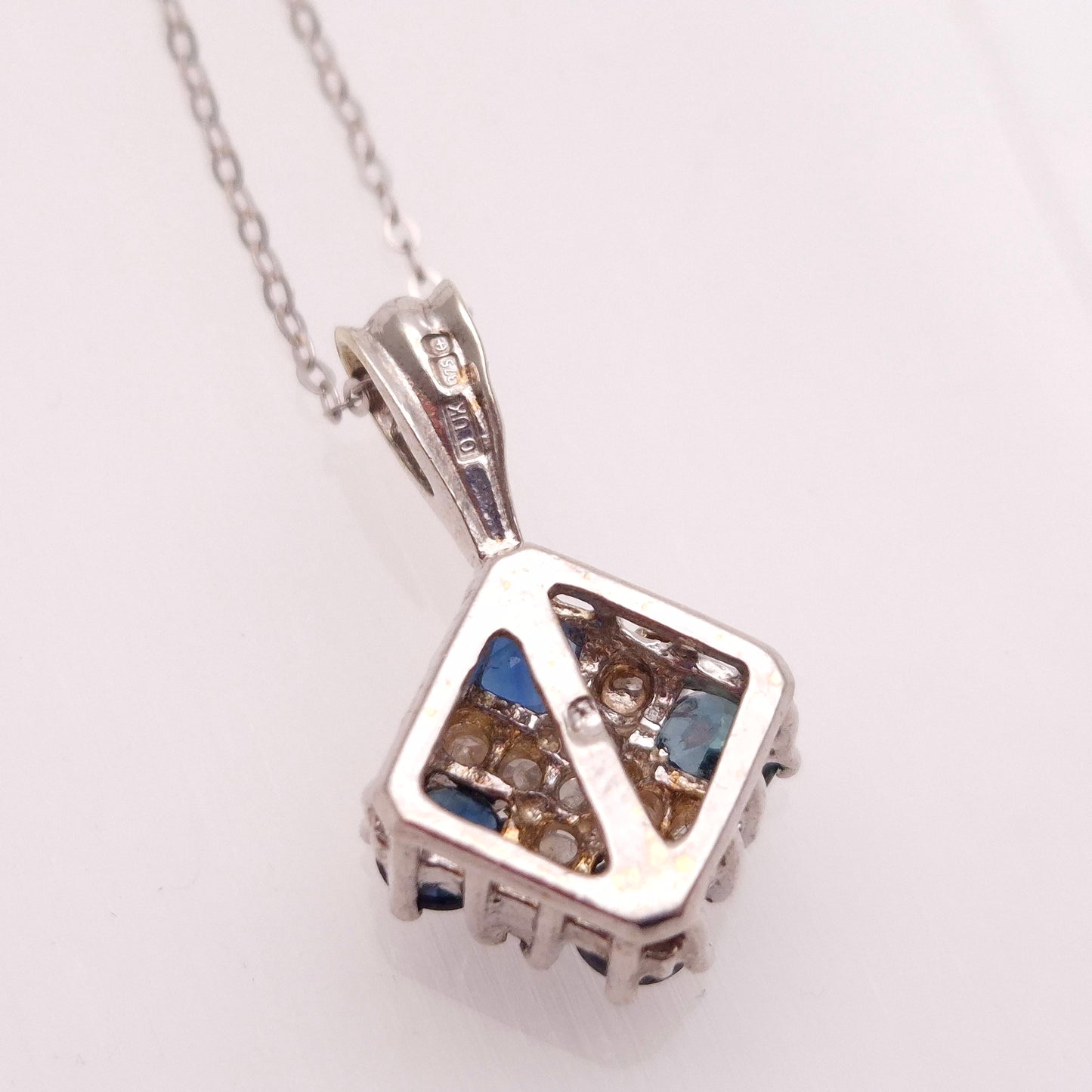 9ct White Gold Sapphire and Diamond Pendant and Chain necklace