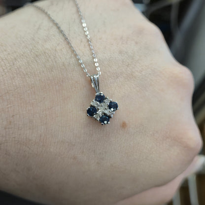 9ct White Gold Sapphire and Diamond Pendant and Chain necklace