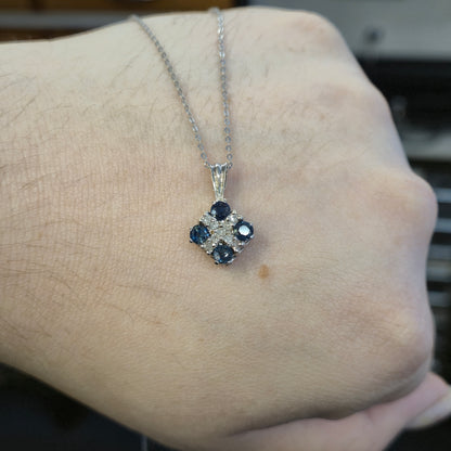 9ct White Gold Sapphire and Diamond Pendant and Chain necklace